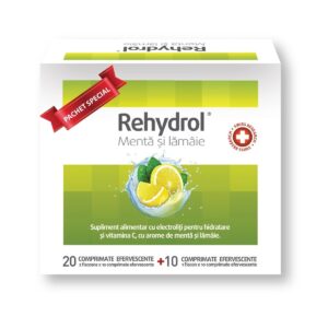 Saruri de Rehidratare cu Menta si Lamaie Rehydrol, 20 + 10 Comprimate Efervescente, MBA Pharma Innovation