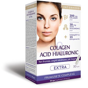 Colagen si Acid Hialuronic Extra Beauty, 30 Capsule, Interherb