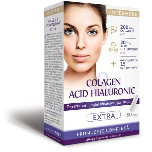 Colagen si Acid Hialuronic Extra Beauty, 30 Capsule, Interherb