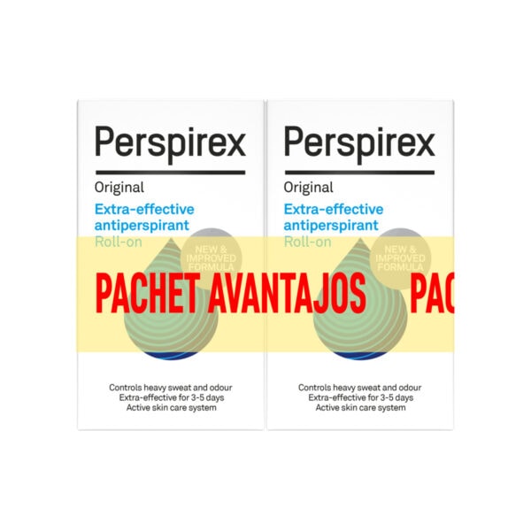Pachet Antiperspirant Roll-on Original, 20 ml + 20 ml, Perspirex