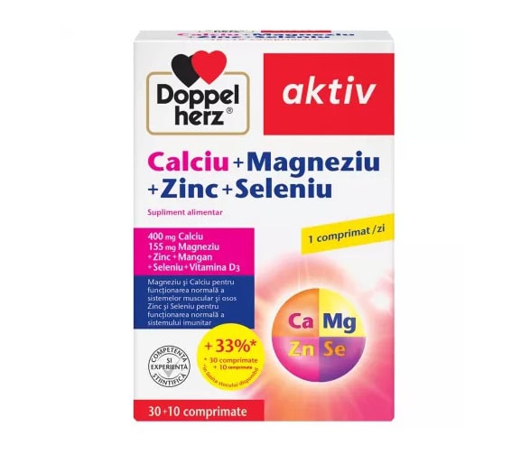Calciu + Magneziu + Zinc + Seleniu Aktiv, 30 + 10 Comprimate, Doppelherz