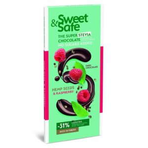 Ciocolata Amaruie Sweet & Safe cu Seminte de Canepa si Zmeura, 90 g, Sly Nutritia