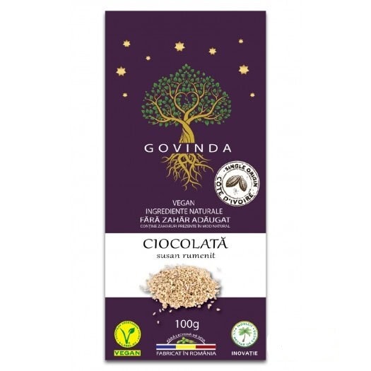 Ciocolata Fara Zahar Adaugat cu Susan Rumenit 100 g, Govinda
