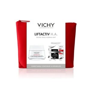 Pachet Crema Antirid Ten Normal-Mixt Liftactiv HA, 50 ml + Fluid cu SPF 50+ Capital Soleil, 15 ml + Fond de Ten Dermablend, 25 Nude, 1 ml + Sampon Aminexil Dercos, 50 ml, Vichy