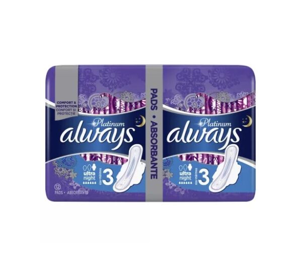Absorbante Platinum Ultra Night Duo, Marimea 3, 12 bucati, Always
