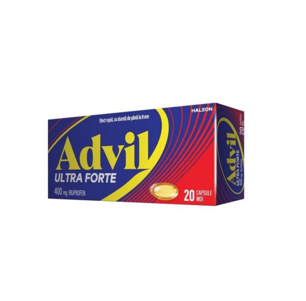 Advil Ultra Forte 400 mg, 20 capsule Cutie cu capsule Advil Ultra Forte pentru durere si febra.
