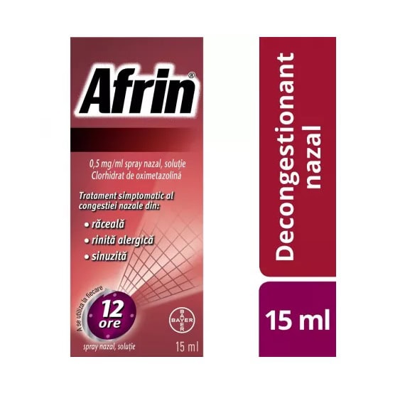 Afrin Decongestionant Nazal Spray, 0,5 mg/ml, 15 ml, Bayer