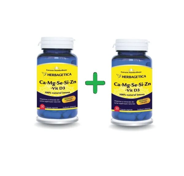 Ca+Mg+Se+Si+Zn cu vitamina D3, 30+30 capsule, Herbagetica
