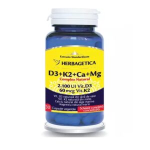 Complex Natural D3+K2+Ca+Mg, 30 Capsule Vegetale, Herbagetica