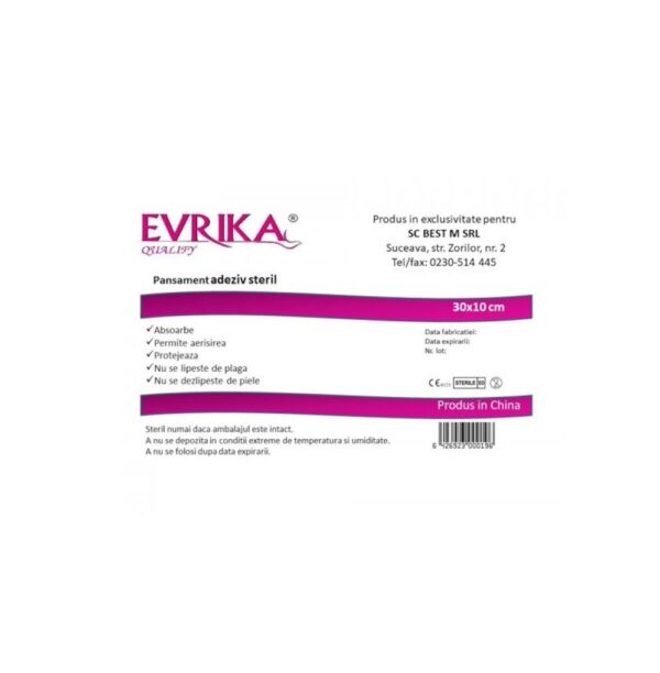 pansament-adeziv-steril-10-bucati-30cm-10cm-X15996-farmacia-morpheus Pansament adeziv steril, 10 bucati, 30cm/10cm, Evrika Quality