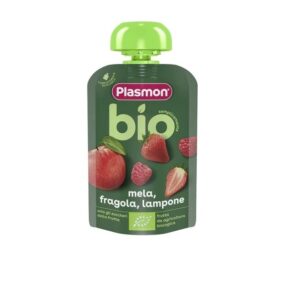 Piure Bio din Capsune, Zmeura si Mere, + 6 luni, 100 g, Plasmon