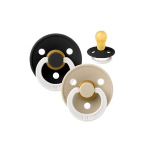 Set 2 Suzete Rotunde din Latex Fosforescente, +18 luni, Size 3, Colour Glow Black/Vanilla, BIBS