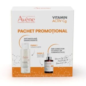 AVENE Pachet Ser Corector cu Efect de Luminozitate Vitamin Activ Cg, 30 ml + Apă Micelară Demachiantă, 100 ml