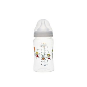 Biberon din Sticla Borosilicat cu Gat Larg 0 Luni+, 180ml, Minut