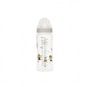 Biberon din Sticla Borosilicat cu Gat Larg 3 Luni+, 300ml, Minut