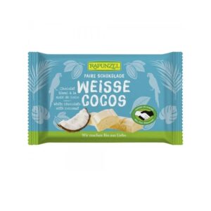 Ciocolata Albă Bio cu Bucăți de Cocos Cristalino, 100g, Rapunzel