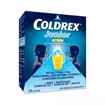 Coldrex Junior Hotrem, 300 mg + 20 mg + 5 mg, 10 Plicuri, Perrigo