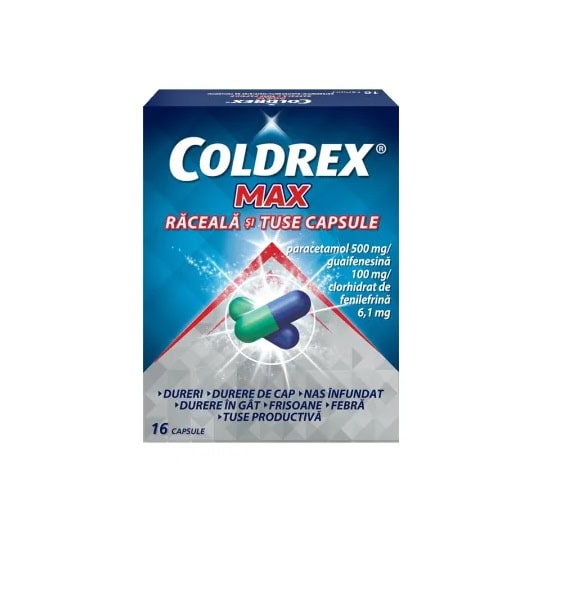 Coldrex Max Raceala si Tuse, 16 Capsule, Perrigo