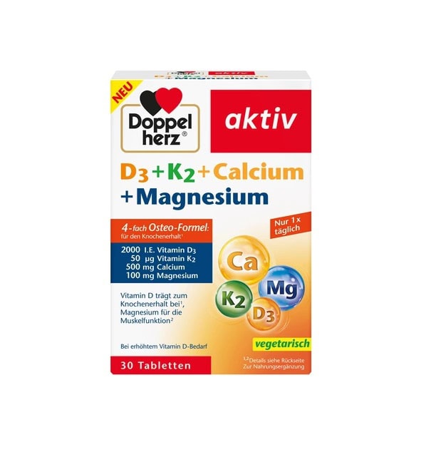 D3 + K2 + Calciu + Magneziu Aktiv, 30 Comprimate, Doppelherz