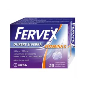 Fervex Durere si Febra Vitamina C, 330 mg/ 200 mg, 20 Comprimate Efervescente, Upsa