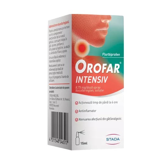 orofar-intensiv-875-mg-doza-spray-bucofaringian-solutie-15-ml-stada-o38257-farmacia-morpheus Orofar Intensiv, 8,75 mg/ Doză Spray Bucofaringian, Soluție, 15 ml, Stada
