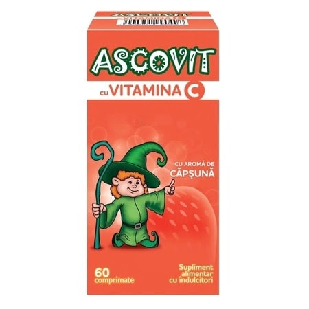 Pachet Ascovit cu Vitamina C Aromă de Căpșuni 100 mg, 60 Comprimate, Perrigo
