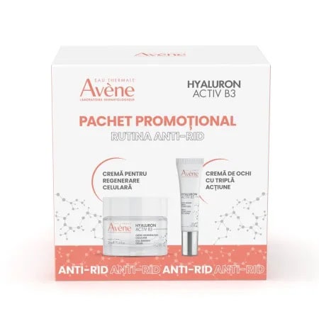 AVENE Pachet Crema Pentru Regenerare Celulara, 50 ml+Crema de Ochi cu Tripla Actiune, 15 ml Hyaluron Activ B3