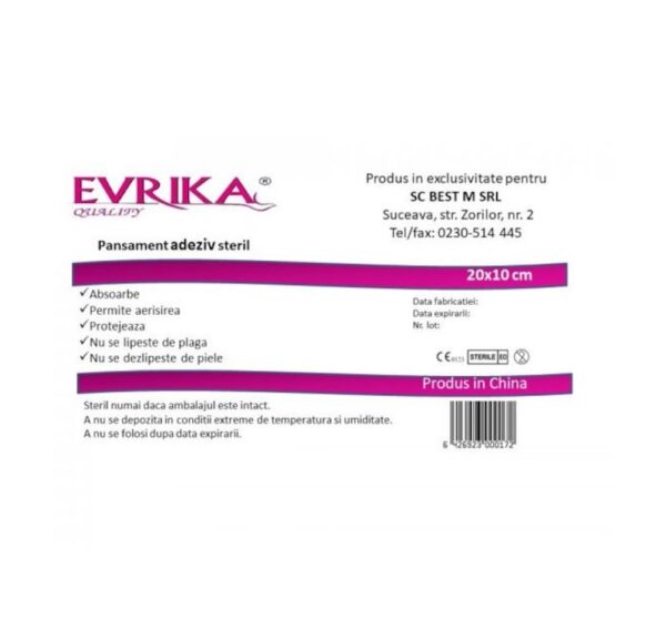 Pansament Adeziv Steril, 25cm/10cm, Evrika