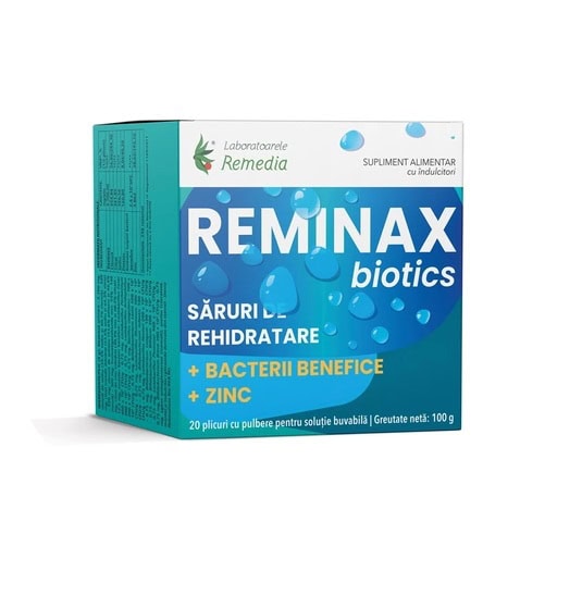 Saruri de Rehidratare + Bacterii Benefice si Zinc Reminax Biotics, 20 Plicuri, Remedia