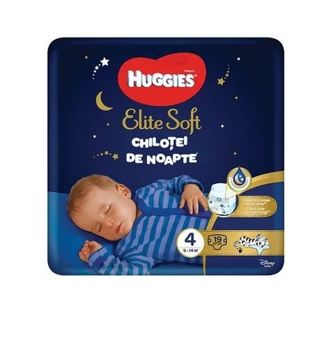 Scutece Chilotei de Noapte Elite Soft Nr.4 9-14 kg, 19 Bucati, Huggies