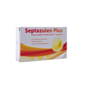 Septazulen Plus Miere si Lamaie, 2 mg/0.6 mg/1.2 mg, 24 Pastile, Lozy's Pharmaceuticals