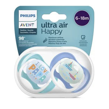 Set de Suzete Ultra Air Pentru Vârsta 6-18 Luni SCF080/03, 2 Bucăți, Philips Avent