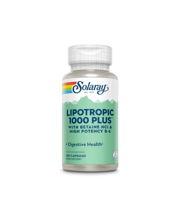 Lipotropic 1000 Plus Solaray, 100 capsule, Secom Produs natural pentru susținerea sănătății hepatice și metabolismului.