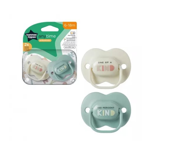 Suzete Ortodontice Anytime, 6-18 Luni, Verde / Alb, 2 Buc, Tommee Tippee