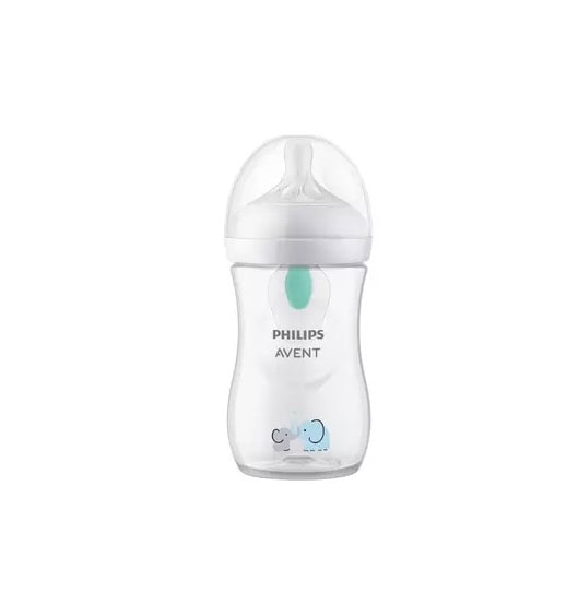 Biberon cu Dispozitiv Anticolici, Natural Response cu Dispozitiv AirFree, +1 Luna, Elefant, 260 ml, SCY673/81, Philips Avent