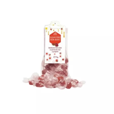 Bomboane Fara Zahar cu Propolis si Aroma de Portocale Rosii, 70 g, Apidava