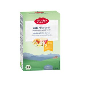 Cereale Bio Organic cu Ovaz Integral, Lapte, Mere si Vanilie, +6 Luni, 200 gr, Topfer
