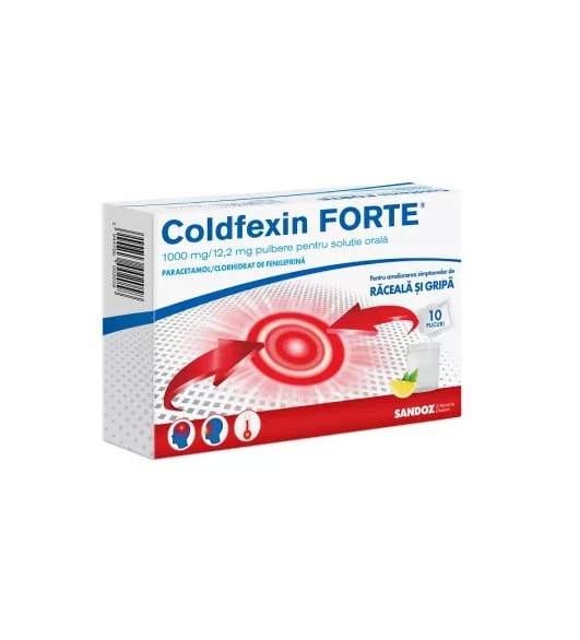 Coldfexin Forte, 1000 mg/12,2 mg Pulbere pentru Soluție Orală, 10 Plicuri, Sandoz