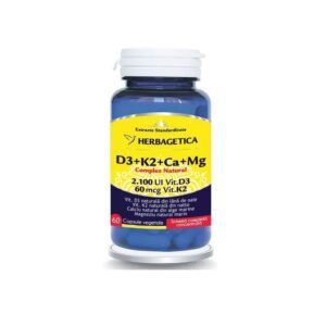 Complex Natural D3+K2+Ca+Mg, 60 Capsule Vegetale, Herbagetica