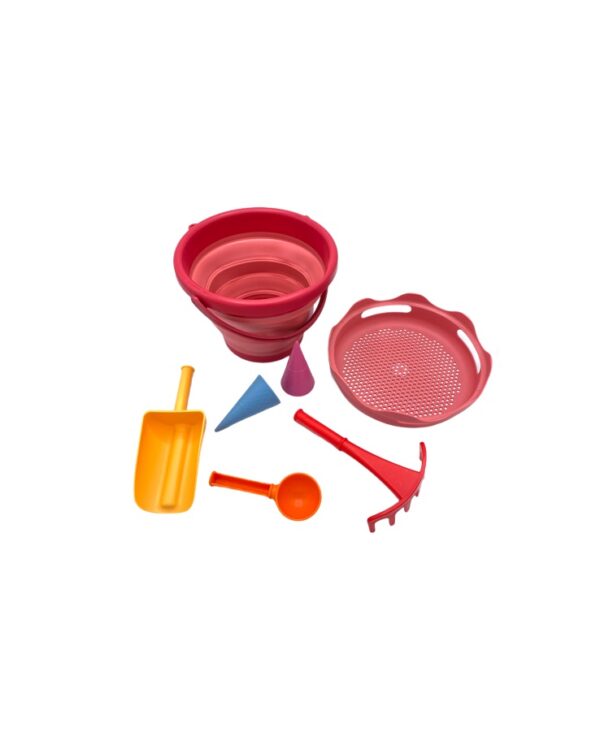 Galeata Pliabila pentru Nisip, 7 Piese, Rosie, Compact Toys