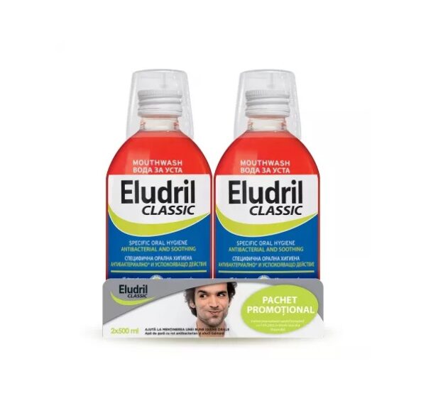 Pachet Apa de Gura, 500 + 500 ml, Eludril Classic
