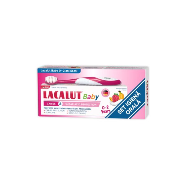 pasta-de-dinti-copii-0-2-ani-protectie-anticarie-si-zaharuri-55-ml-periuta-de-dinti-lacalut-O33160-farmacia-morpheus Pasta de Dinti Lacalut Baby 0-2 Ani Protectie Anticarie si Zaharuri, 55 ml + Periuta de Dinti, Theiss Naturwaren