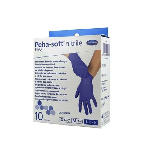 Peha Soft Fino, Manusi de Examinare Albastre din Nitril, Marimea L, 10 Bucati, Hartmann