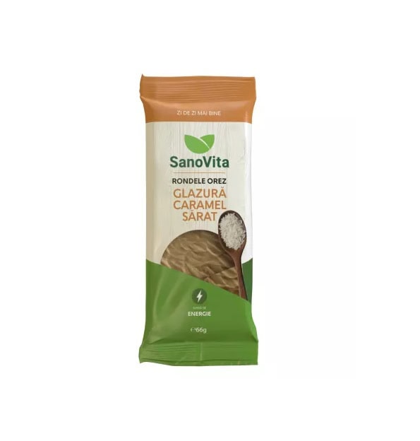 Rondele din Orez cu Glazura de Caramel Sarat, 66 g, Sanovita