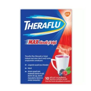 Theraflu Max Raceala si Gripa, 1000 mg/10 mg/70 mg Pulbere pentru Solutie Orala, 10 Plicuri, Gsk