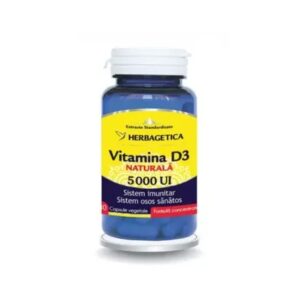 Vitamina D3 naturală pentru imunitate și sănătate osoasă, 5000 UI, capsule vegetale.