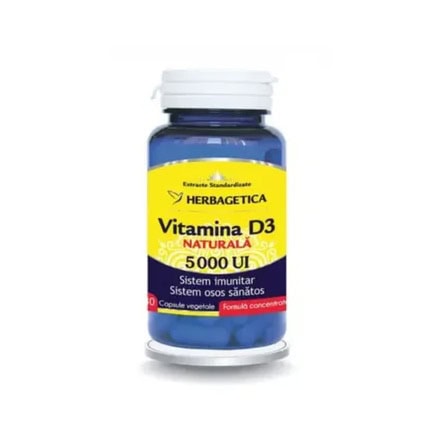 Vitamina D3 naturală pentru imunitate și sănătate osoasă, 5000 UI, capsule vegetale.