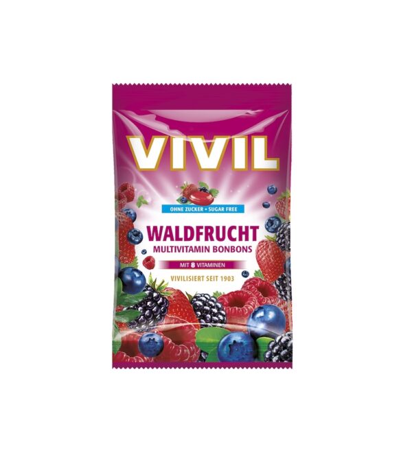 Bomboane Fara Zahar cu Multivitamine si Aroma de Fructe de Padure, 60g, Vivil