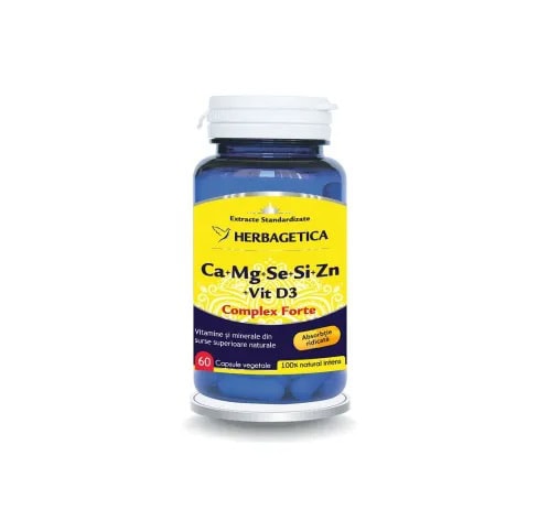 Ca+Mg+Se+Si+Zn Organice cu Vitamina D3, 60 Capsule, Herbagetica