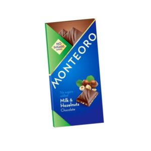 Ciocolata cu Lapte si Alune Fara Zahar Adaugat, 90 g, Monteoro